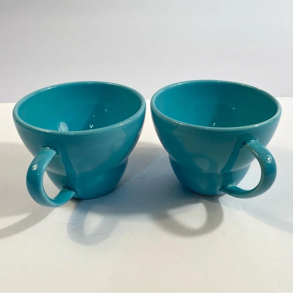 Crate & Barrel Camilla Engdahl Coffee Tea Cups Mugs in Turquoise Blue Set of 2